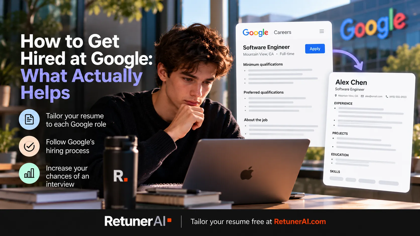 Google job posting next to a resume tailored to the role
